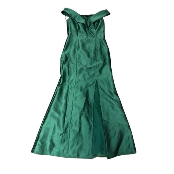 Alfred Sung D760 Hunter Green Off-Shoulder Trumpet Gown w/ Front Slit 8R - Picture 2 of 16